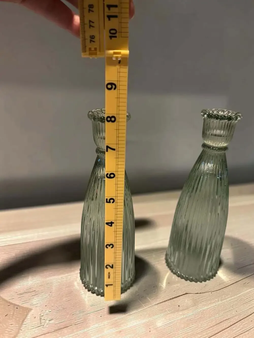 Vintage Style Ribbed Glass Taper Candle Holder Green